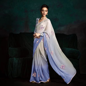 ชุดส่าหรีผ้าไหมเนื้อนุ่มดีไซเนอร์ชาวอินเดียพร้อมด้วยงานปักที่สวยงาม - Product Image 1