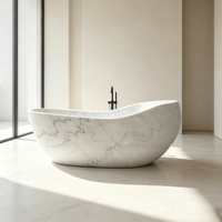 Baignoire autoportante de luxe en marbre naturel en forme de coquillage, blanche, pour villa, complexe hôtelier, jardin, hôtel