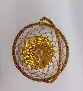 Cesto de regalo de metal dorado con asa con diseño único en forma redonda Cesto Organizador decorativo de alimentos - Product Image 4