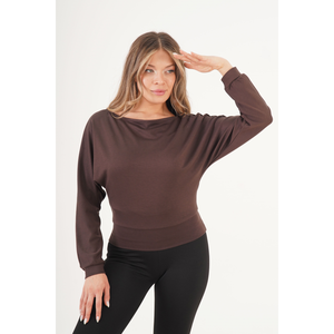 Blusa Elegante para Mujer LUSTRIN, Color Marrón, Tela Oys, Manga Murciélago, Cuello en V, Corte Holgado, para Uso Diario Informal y Venta al Por Mayor - Product Image 2