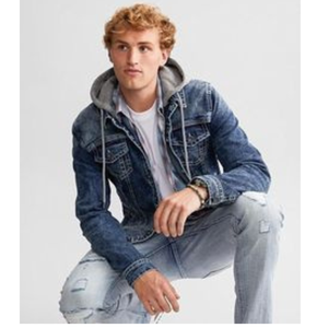 Chaqueta de invierno para hombre hecha a medida Denim largo de algodón elástico en negro liso y azul Opciones de talla grande - Product Image 2