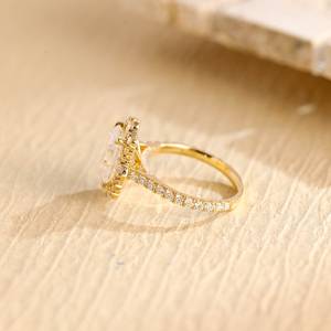 Anillo de compromiso de diamantes de moissanita Original de corte radiante de plata 925, anillo de boda de Halo de medio pavé de oro sólido, regalo de cumpleaños para ella - Product Image 5