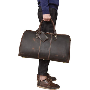 Sac de voyage pliable en cuir véritable avec fermeture éclair, style vintage durable, imperméable et grande capacité - Product Image 1