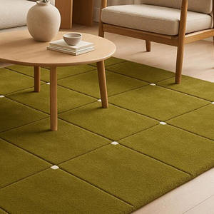 Alfombra de Lana con Diseño Cuadrado Verde, Alfombra Moderna Hecha a Mano para Decoración del Hogar, Regalo de Navidad para Sala de Estar, Uso en Picnic - Product Image 3