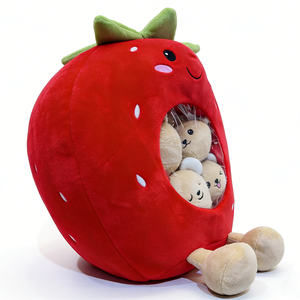 Mochila de peluche de fresa personalizada con lindas caras de conejo en el interior, juguete de peluche rojo para niños de 31 cm a 50 cm, unisex - Product Image 3