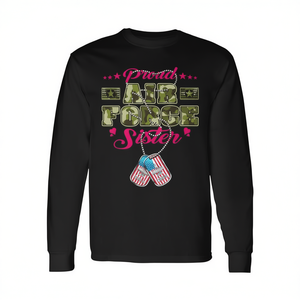 T-shirt militaire à manches longues pour frères et sœurs, motif camouflage Air Force, drapeau américain, plaque d'identification militaire, T-shirt promotionnel fièrement porté - Product Image 2