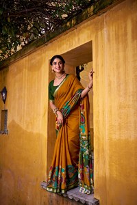 LANZAMIENTO NUEVO DISEÑADOR FESTIVE PARTY WEAR SAREE TELA POLIÉSTER VISCOSA CHANDERI KALAMKARI PRINT ZARI WEAVING WORK REVERSER - Product Image 4