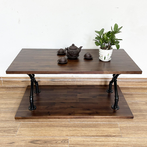 Industrial Style Two-Tiered Melaleuca Wood Living Room <b>Table</b> Durable <b>Sofa</b> <b>Table</b> with Pipe Legs-TT68232 - Product Image 3