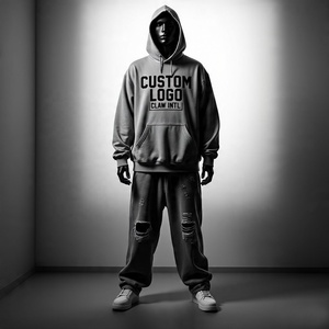 ชุดวอร์มผ้าฝ้ายโอเวอร์ไซส์ใส่ได้ทั้งชายและหญิงชุดวอร์มผ้าคอตตอนธรรมดาทรงหลวมพอดีตัวออกแบบได้ตามต้องการ - Product Image 6