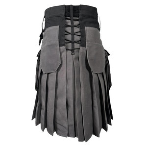 Kilt utilitaire en denim durable bicolore noir et gris pour hommes, poches cargo, boucle et fermeture à bouton - Product Image 3