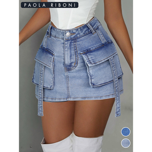 Jupe longue en jean vintage Paola Riboni, taille haute, poches cargo, coupe trapèze, mode féminine été automne - Product Image 1