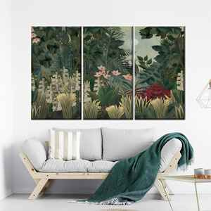 Impresión en lienzo de la selva al luz de la luna - Decoración exuberante estilo Henri Rousseau, 3P: Gallery Wrapped - Product Image 1