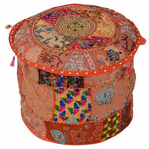 Traditional Bohemian Embroidered Foot <b>Stool</b> Vintage Patchwork Ottoman 18 X 13 Inches Fabric Bamboo for Living Decorative Use - Product Image 4