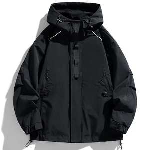 แจ็คเก็ตกลางแจ้งบุนวมมีฮู้ดสำหรับทุกเพศเสื้อโค้ทกันลมไนลอนลำลองระบายอากาศได้ดีย้อมธรรมดาด้านหน้าปรับแต่งได้ขนาดพลัสไซส์ - Product Image 1