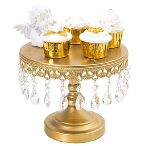 บนโต๊ะอาหารงานแต่งงานตกแต่งโลหะทองยืนคัพเค้กต่ําราคาทรงกลมพร้อมจี้ลูกปัดโลหะแสดงขาตั้งเค้ก - Product Image 2