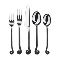 Vente chaude Antique Noir Poignée En Acier Inoxydable Couverts Ensemble 5PCS Miroir Poli Couteau Fourchette Cuillère Couverts Couverts Vaisselle