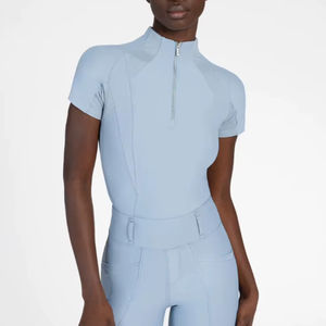 T-shirt de base pour femmes athlètes équitation, manches courtes légères, tissu extensible respirant, haut d'équitation, service OEM - Product Image 1