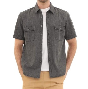 Vaqueros de gran tamaño lavados con ácido Vintage para hombre, Camisa vaquera con bolsillos dobles en el pecho, ropa de abrigo transpirable en blanco 100% algodón, manga corta - Product Image 1