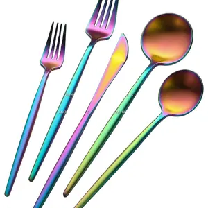 彩虹餐具套装彩色不锈钢银器餐具套装彩色餐具套装4个办公室和家庭用品