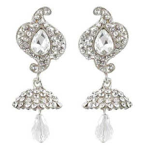 Kriaa 1300917 Boucles d'oreilles fines Pierre autrichienne plaquée rhodium Dangler Jhumki - Product Image 1