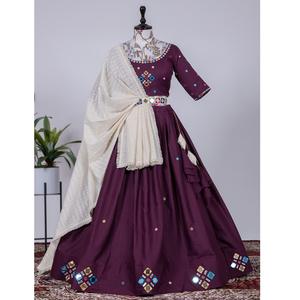 Lehenga Choli-Espejo de algodón para el trabajo, espejo de calidad de exportación de algodón, Color vino, con Secuencia lucknosi Work Dupatta - Product Image 1