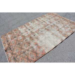 Alfombra turca Vintage de 4,6x7,6 pies, naranja, Beige, área grande, retazos de lana, diseño rectangular abstracto para pasillo, Alfombra de habitación de látex - Product Image 4