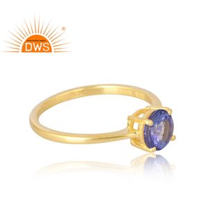 Última Venta de plata de ley 925 chapado en oro de 18 quilates anillo de piedras preciosas de tanzanita Natural joyería fina Demi para mujer regalo para ella - Product Image 4