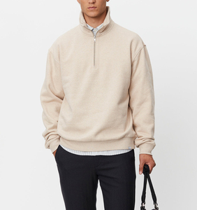 Sudadera lisa con cuello vuelto en blanco y logotipo personalizado, Sudadera de cuello simulado con cremallera de gran tamaño, sudadera con cremallera de cuarto para hombre - Product Image 2