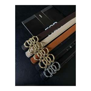 5-Piece Genuine <b>Domed</b> Leather Combined <b>Ring</b> Buckle Women's Trouser Belt, Jacket Belt, Dress Belt - Mixed - Product Image 3