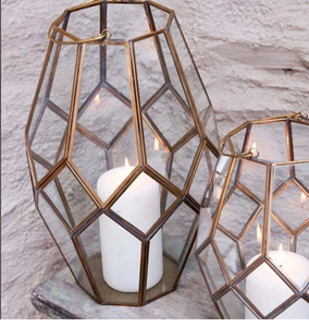 Trendy Antique <b>Brass</b> Asymmetric Geometric Glass <b>Lanterns</b> Candle Holder Luxury Modern - Product Image 2