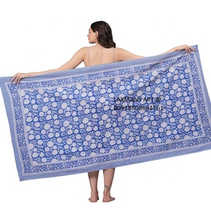 Coton imprimé feuille paréo sarongs indigo été plage écharpes faites à la main longues - Product Image 2