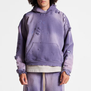Alta calidad Color sólido Streetwear hombres peso pesado pulóver Sudadera con capucha algodón desteñido desgastado lavado gota hombro crop sudaderas con capucha - Product Image 1