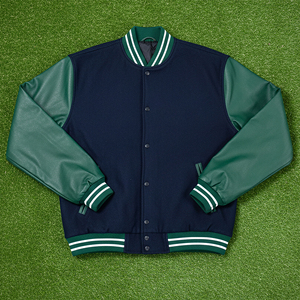 Chaqueta Varsity de Hombre, Estilo Vintage, Delgada, Verde, de Primavera, Personalizada, de Cuero, de Manga Larga y Alto Rendimiento - Product Image 1
