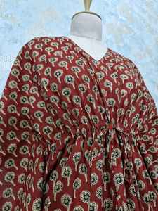Robe Kaftan en Coton Imprimé Hand Block Bordeaux Floral Boho Lounge Wear - Product Image 3