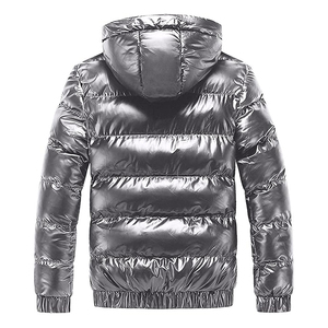 Men's Casual Winter Waterproof Hooded Puffer <b>Jacket</b> Warm Stand Collar Solid Zipper Windproof <b>Heated</b> Nylon OEM Service Front - Product Image 3
