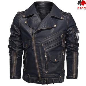 Veste en cuir PU avec col et fermeture éclair pour l'automne, service OEM disponible, veste décontractée élégante pour homme, imperméable, personnalisable - Product Image 5