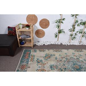 พรมวินเทจตุรกี ขนาด 5.3x10 ฟุต พรมขนาดใหญ่ สีเบจ-น้ำเงิน ลายอิคัต ทำจากขนสัตว์ - Product Image 5