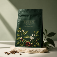 Sachet à café à fond plat imprimé sur mesure, de qualité alimentaire, recyclable, avec soufflet latéral et fermeture éclair pour l'emballage de grains de café et de thé