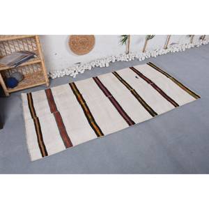 Alfombra turca Vintage rústica blanca 3,2X6,2 pies hecha a mano diseño clásico de retales Material de lana látex para pasillo de entrada de adolescentes - Product Image 3