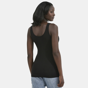 Ribbed Knitted Women's Hip Hop Short Tank <b>Top</b> Black Scoop Neck Sleeveless Breathable Quick Dry Lace Button 100% Cotton - Product Image 4