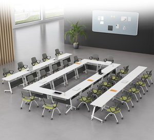 Table de conférence pliante en acier de style moderne avec roulettes - Convertible et pliable pour les réunions de bureau, la formation et l'apprentissage - Product Image 4