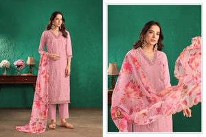 Dhwaja Export Everyday Indian & Pakistani Organza Tabby bordado secado rápido todas las estaciones Kurti Santoon pantalón Dupatta para fiestas - Product Image 3
