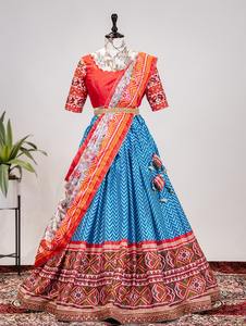 Último diseñador tradicional Chinon Patola impreso trabajo pesado seda Lehenga Choli alto vestido paquistaní adultos Casual ocasión - Product Image 5