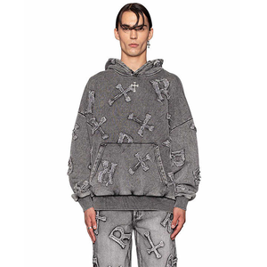 Top Trending Retro Street Style Hoodie for Men Oversized Pullover Hooded Collar Black Plain Faded Stone <b>Pickling</b> Antique Autumn - Product Image 6