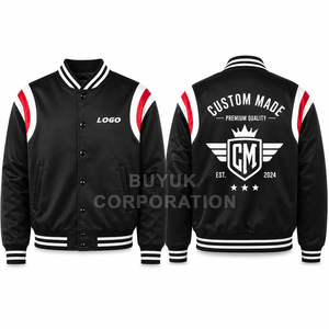 Chaqueta Varsity de Poliéster Satinado Tejido Ecológico Personalizada, Etiqueta Privada OEM, Ropa Urbana Unisex - Product Image 3