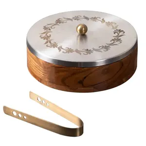 Hotpot forme ronde fait à la main Designer Casserole hôtel fournitures chauffe-aliments dernier concepteur métal et bois Hotpot - Product Image 1