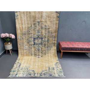 Vintage Turkish Area Rug 4.4x9 ft, <b>Brown</b> <b>Wool</b> Rug - Product Image 1