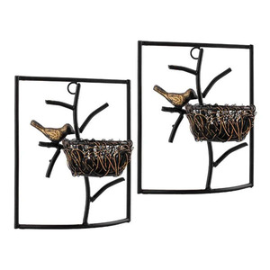 Support de lumière de thé de mur en métal oiseau avec la conception de nid pour l'oiseau de charme rustique et le support de lumière de thé de mur en métal de nid - Product Image 2