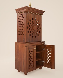 Modern Wooden Temple Solid Wood Home Mandir Hindu Prayer Cabinet Handmade Indian Furniture For Living Room Dining KA1006 - Product Image 2