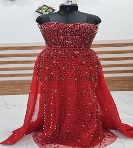 ชุดราตรีนางเงือกสุดหรู ทำด้วยมือด้วยลูกปัดคริสตัลสีแดงเข้ม แต่งลูกไม้ลายดอกไม้ ดีไซน์ใหม่ - Product Image 1